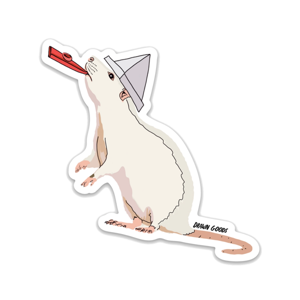Kazoo Party Rat White Die Cut Magnet Drawn Goods Home - Magnets