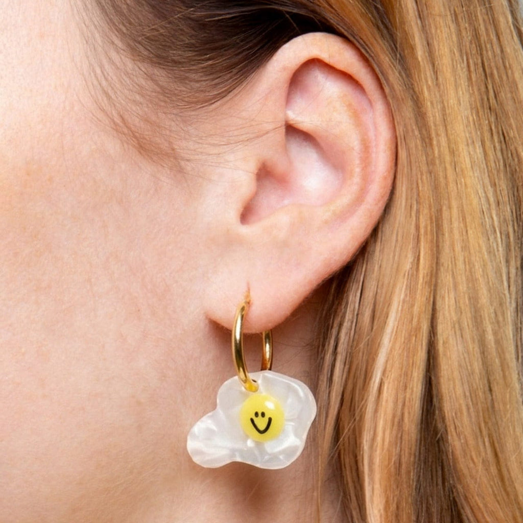 Fried Egg Hoop Earrings Eat My Socks Jewelry - Earrings