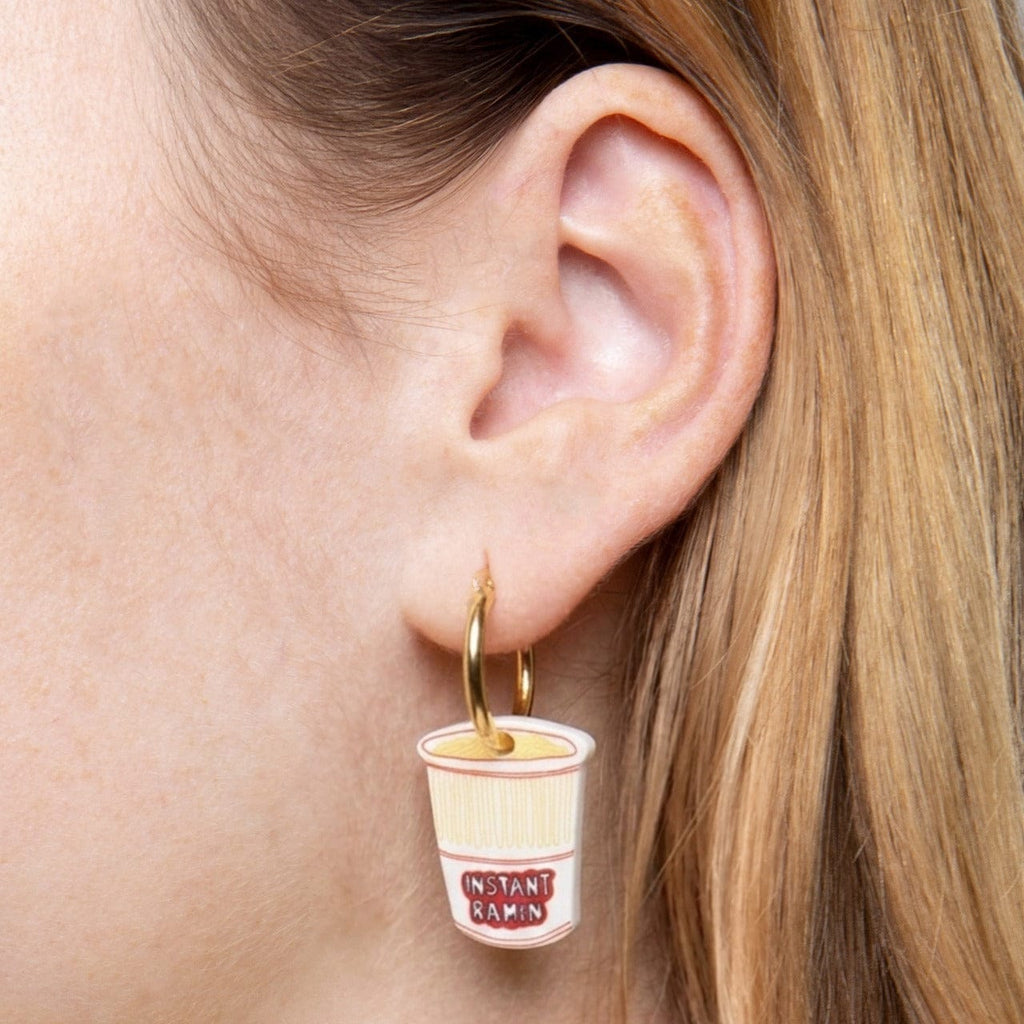 Instant Ramen Hoop Earrings Eat My Socks Jewelry - Earrings