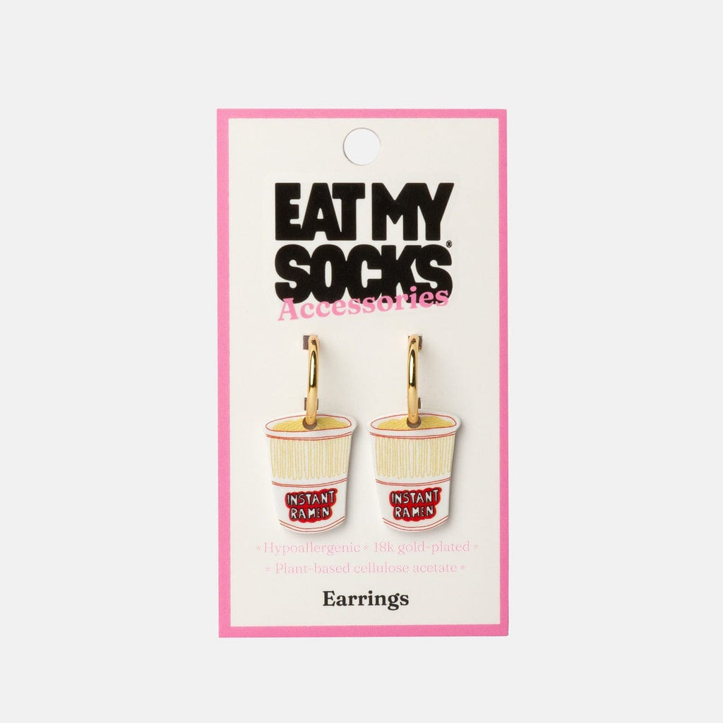 Instant Ramen Hoop Earrings Eat My Socks Jewelry - Earrings