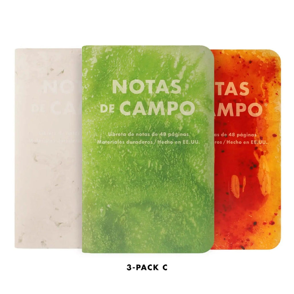 Pack C: Green - White - Red/Orange Field Notes Paletas - 3 Packs Field Notes Books - Blank Notebooks & Journals