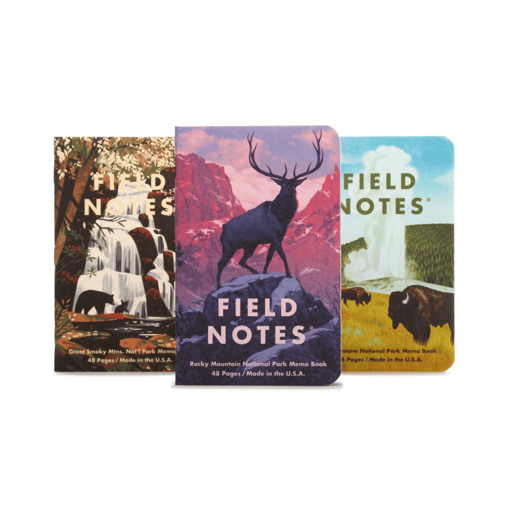 Series C Rocky Mtn Great Smoky Mtns Yellowstone 3-Pack Field Notes - National Park Series - Summer 2019 Quarterly Edition Field Notes Brand Books - Blank Notebooks & Journals