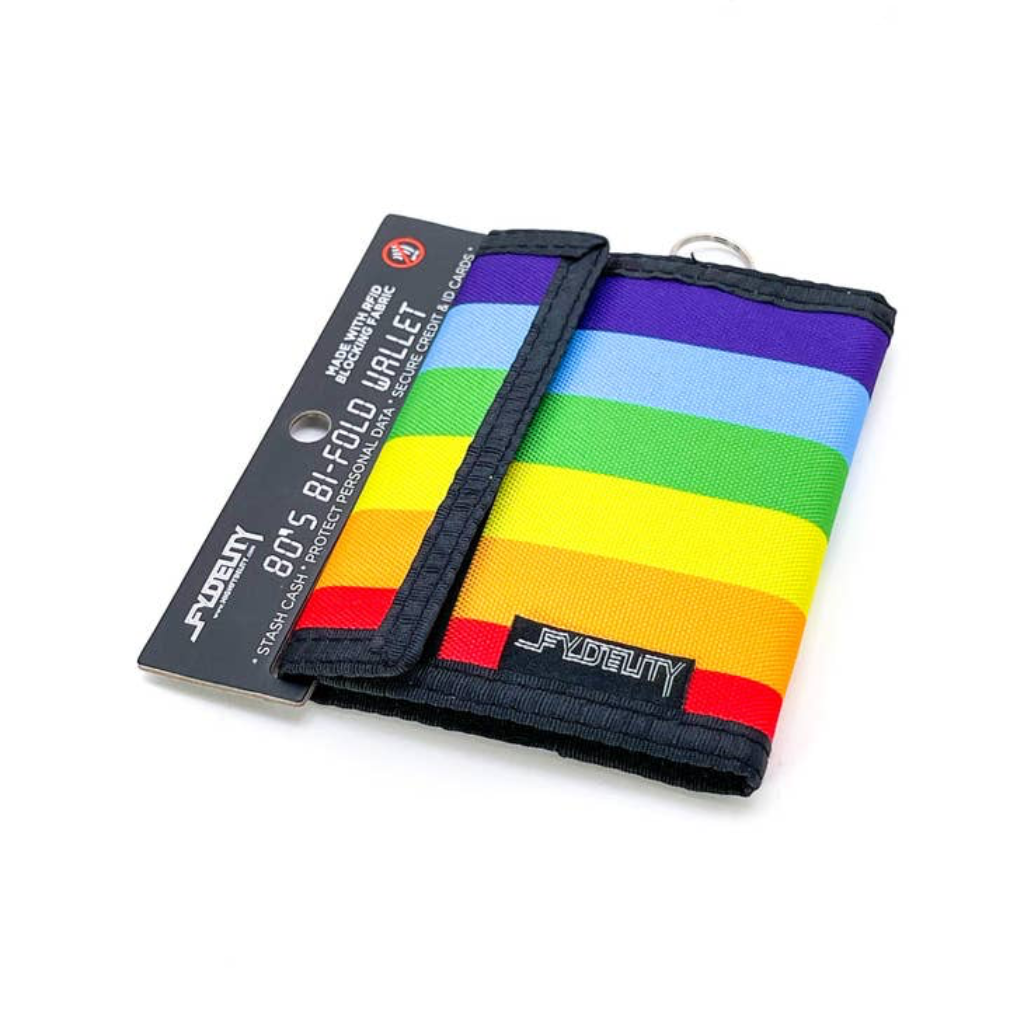 80's Bi-Fold Wallet with RFID Protection - Rainbow Black FYDELITY Apparel & Accessories - Bags - Handbags & Wallets