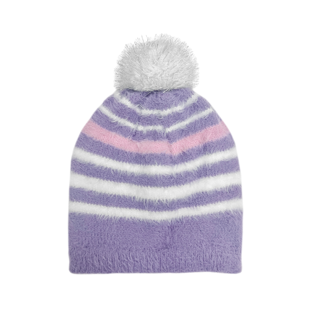 Purple Eyelash Knit Striped Beanie - Kids Grand Sierra Apparel & Accessories - Winter - Kids - Hats