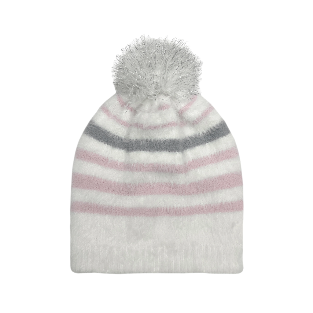 White Eyelash Knit Striped Beanie - Kids Grand Sierra Apparel & Accessories - Winter - Kids - Hats