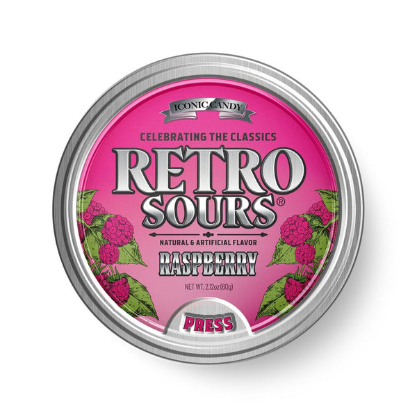 Raspberry Retro Sours Tin Candy Grandpa Joe's Candy Candy, Chocolate & Gum