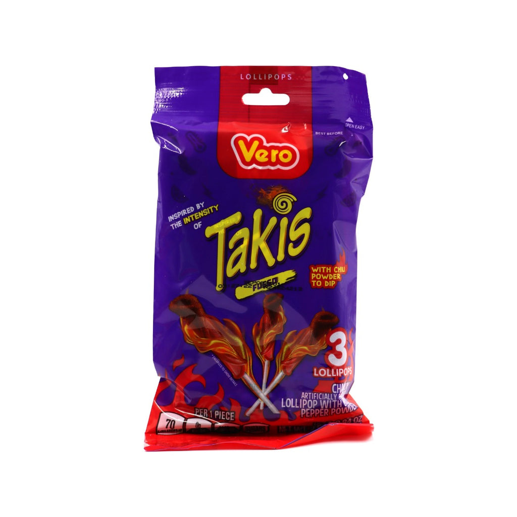 Takis Fuego Lollipop With Chilli Pepper Powder - 3 Pack Grandpa Joe's Candy Candy, Chocolate & Gum