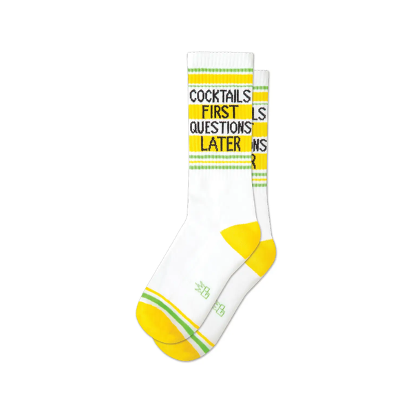 Cocktails First Questions Later Unisex Crew Socks Gumball Poodle Apparel & Accessories - Socks - Adult - Unisex
