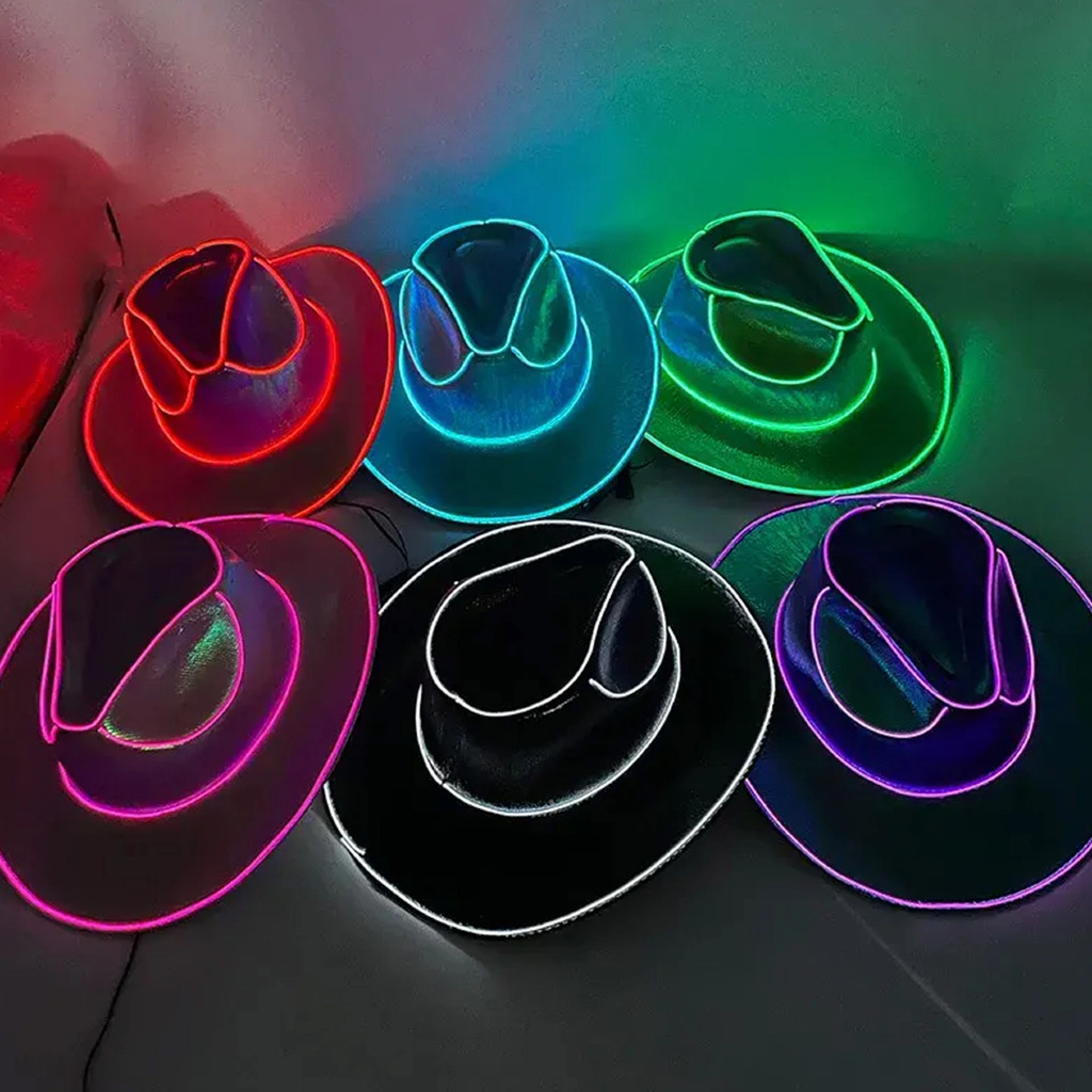 Light Up Holographic Adult Cowboy Hats Hallee Apparel & Accessories - Summer - Adult - Hats