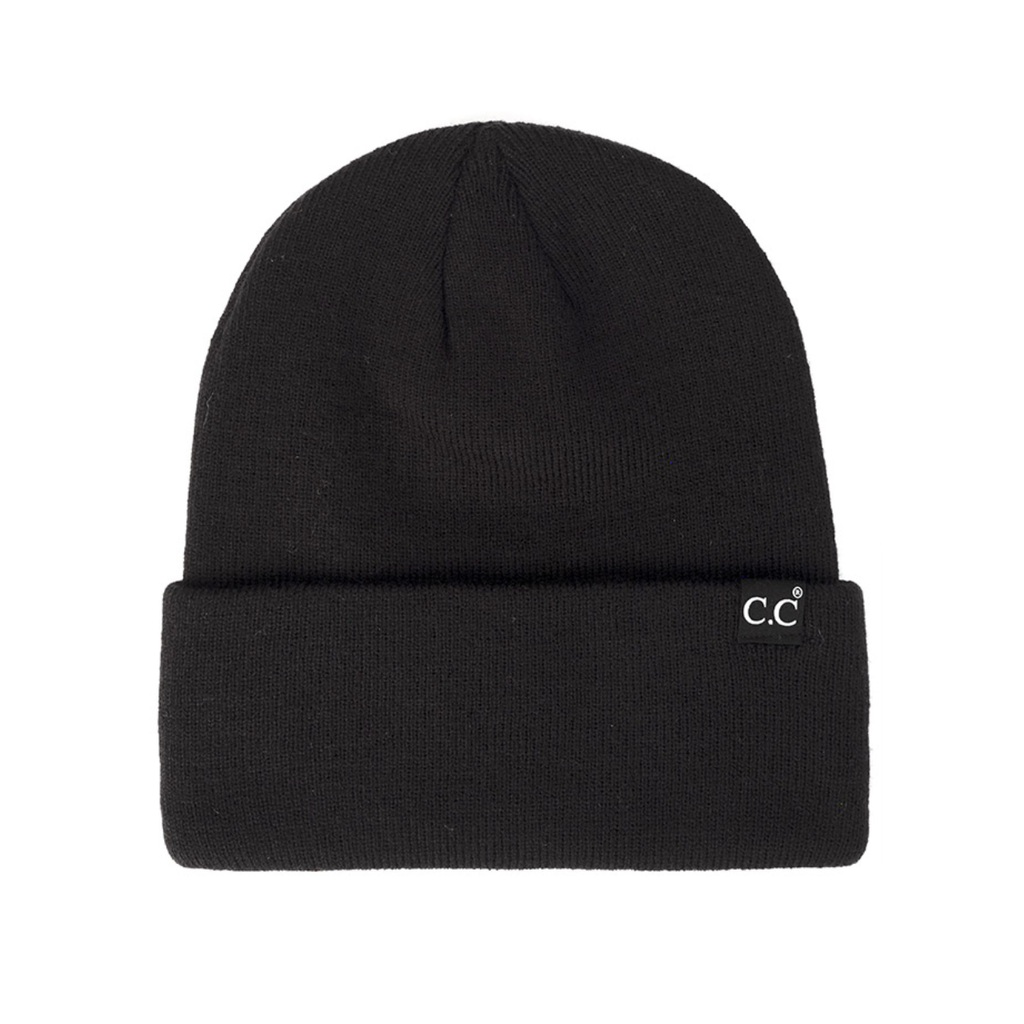 Black C.C Beanie Wide Cuff Winter Hat - Unisex Hana Apparel & Accessories - Winter - Adult - Hats