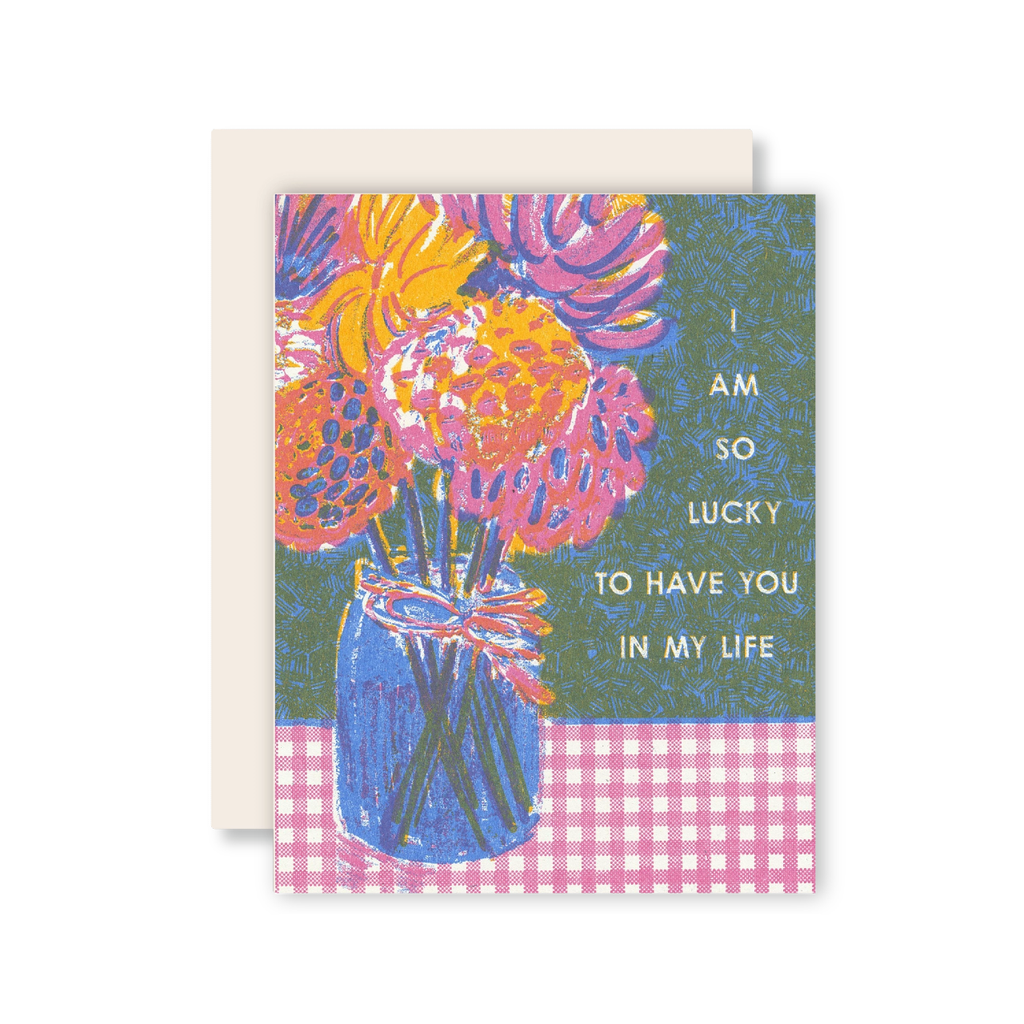 So Lucky To Have You Bouquet Risograph Blank Card Heartell Press Cards - Any Occasion
