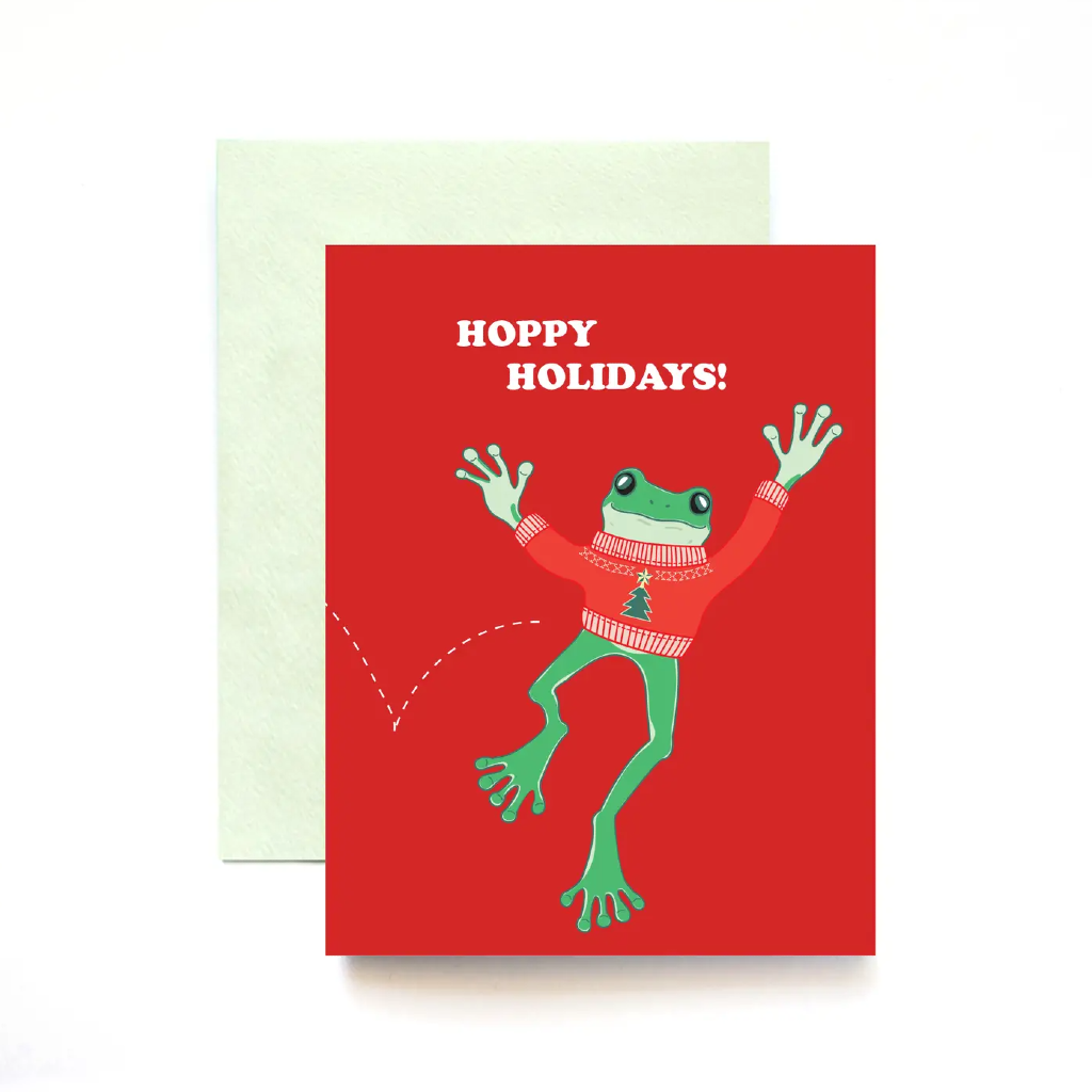 Hoppy Holidays Frog In Knit Christmas Card ILOOTPAPERIE Cards - Holiday - Christmas