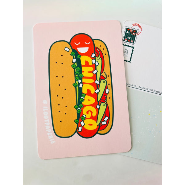 Chicago Hot Dog Postcard Ilootpaperie Cards - Post Card
