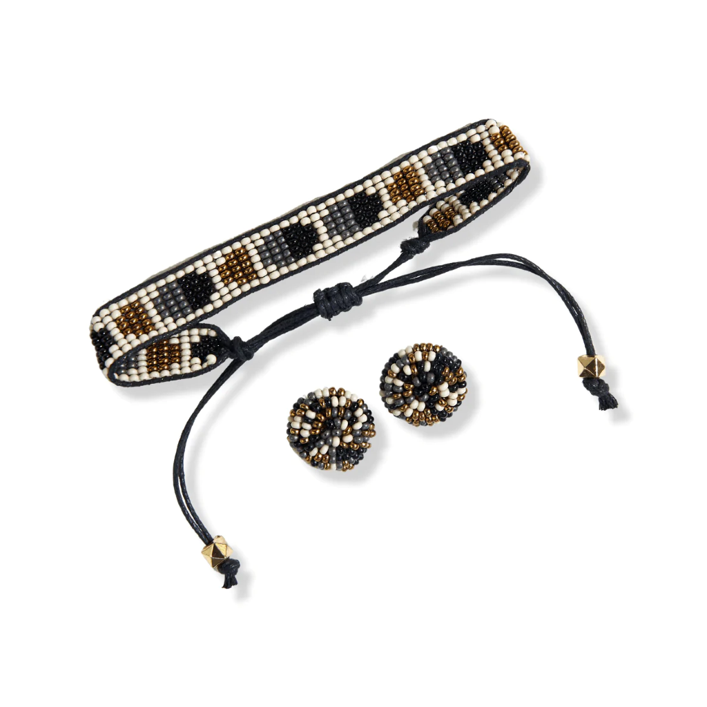 Black Gold Confetti DO Friendship Half Circle Earrings And Bracelet Set - Black Gold Confetti Ink + Alloy Jewelry
