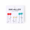 Aqua/Tomato/White Tina Flower Earrings Trio Set Ink & Alloy Jewelry - Earrings
