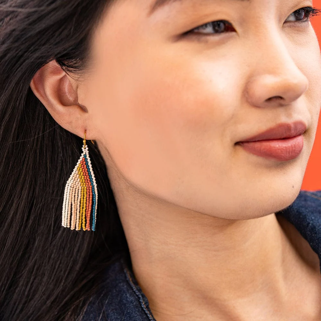 Audrey Seed Bead Fringe Earrings Ink & Alloy Jewelry - Earrings