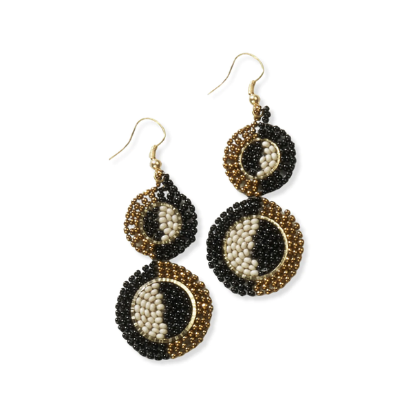 Black Kara Half Circles Beaded Earrings - Black Ink + Alloy Jewelry - Earrings