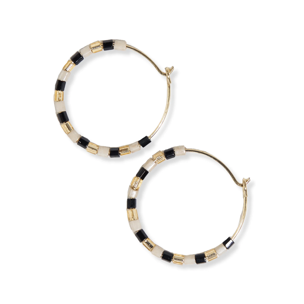Black Victoria Mixed Beaded Hoop Earrings - Black Ink + Alloy Jewelry - Earrings