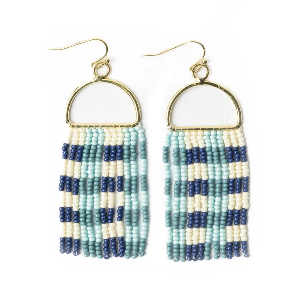 Blue Allison Vertical Stipes Beaded Fringe Earrings Ink + Alloy Jewelry - Earrings