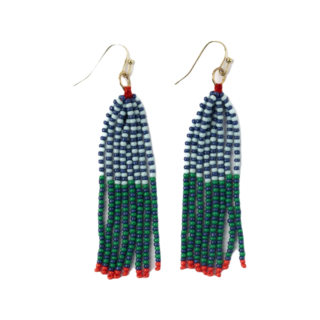 Blue Green Abbey Tassel Alternating Seed Bead Earrings Ink & Alloy Jewelry - Earrings