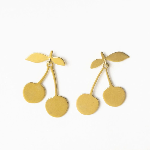 Cheri Cherry Dangle Post Earrings Brass Ink & Alloy Jewelry - Earrings