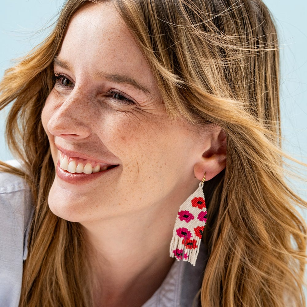 Delilah Poppies Beaded Fringe Earrings Ink & Alloy Jewelry - Earrings