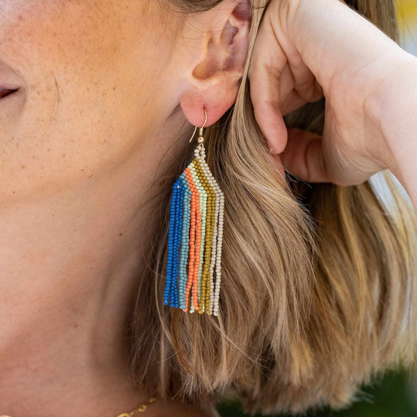 Dolly Vertical Stripe Beaded Fringe Earrings - Coastal Ink + Alloy Jewelry - Earrings