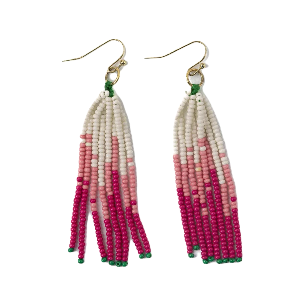 Hot Pink Abbey Tassel Alternating Seed Bead Earrings Ink & Alloy Jewelry - Earrings
