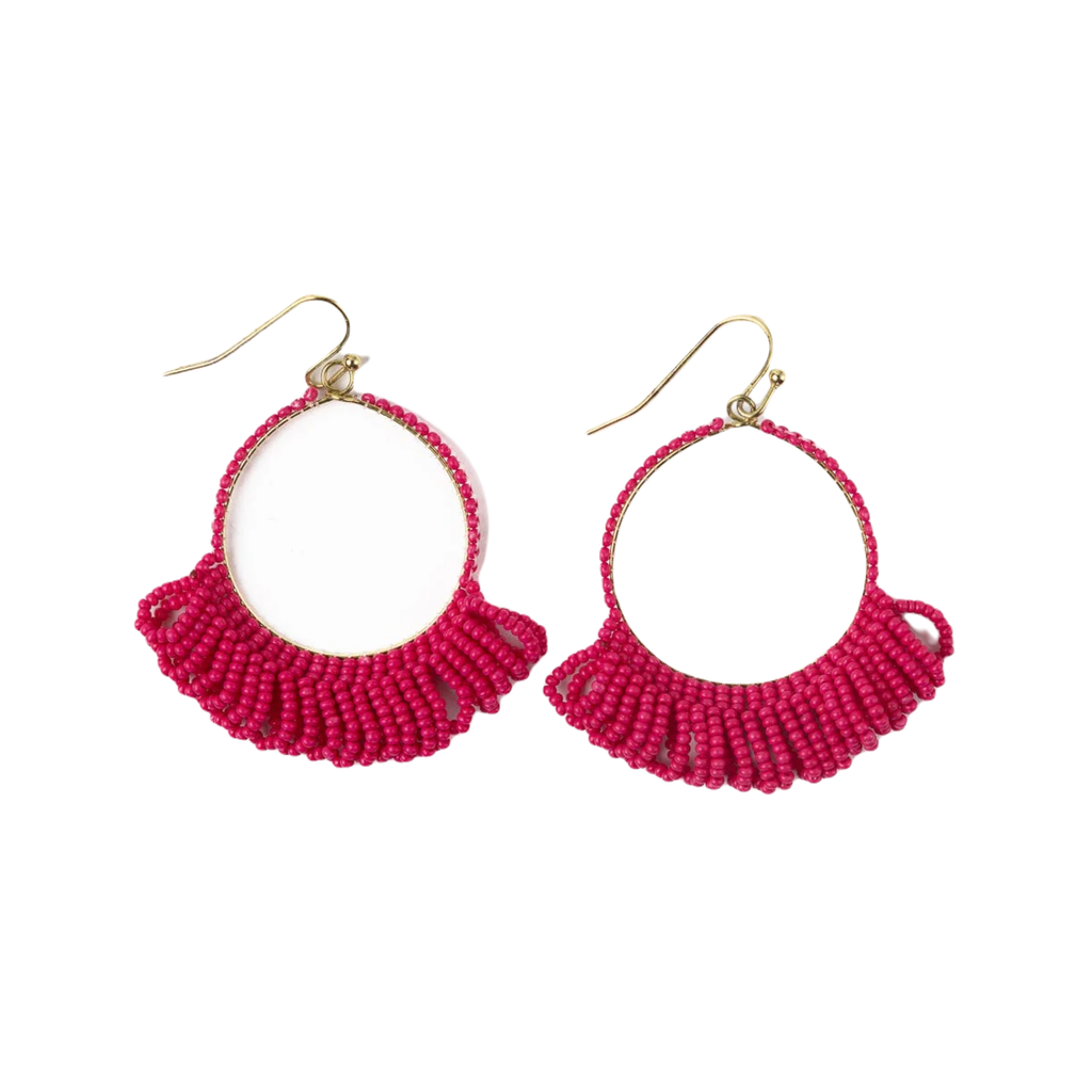 Hot Pink Kendra Fringe Hoop Seed Bead Earrings Ink & Alloy Jewelry - Earrings