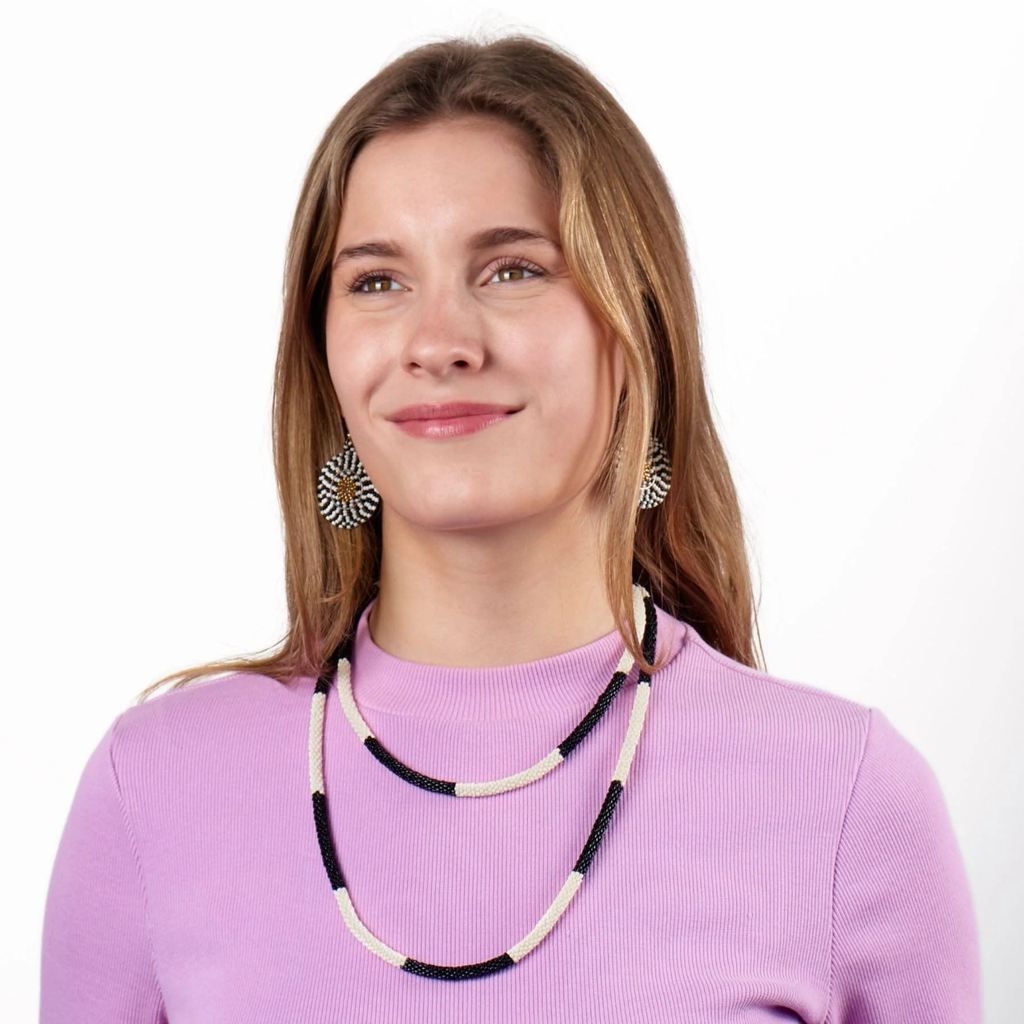 Ilene Round Beaded Dangle Earrings Black + White Ink & Alloy Jewelry - Earrings