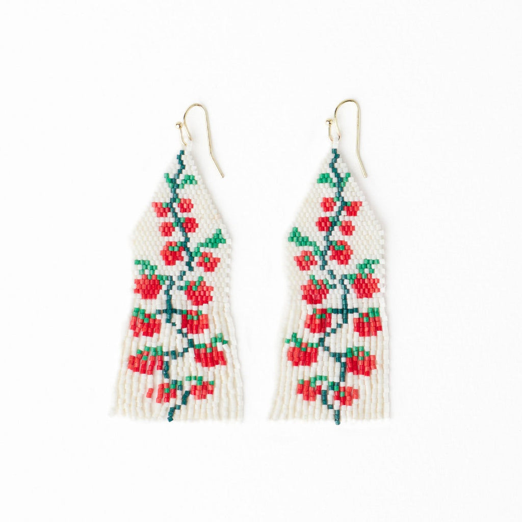 Ivory/Red/Green Tomato Delilah Beaded Fringe Earrings Ink & Alloy Jewelry - Earrings