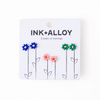 Lapis/Pink/Kelly Green Tina Flower Earrings Trio Set Ink & Alloy Jewelry - Earrings
