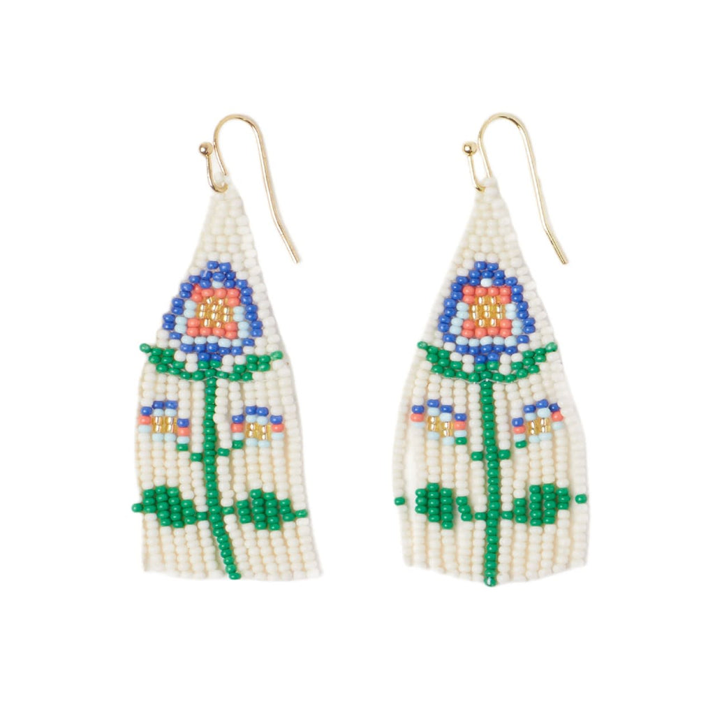 Lapis (Single Poppy) Audrey Seed Bead Fringe Earrings Ink & Alloy Jewelry - Earrings