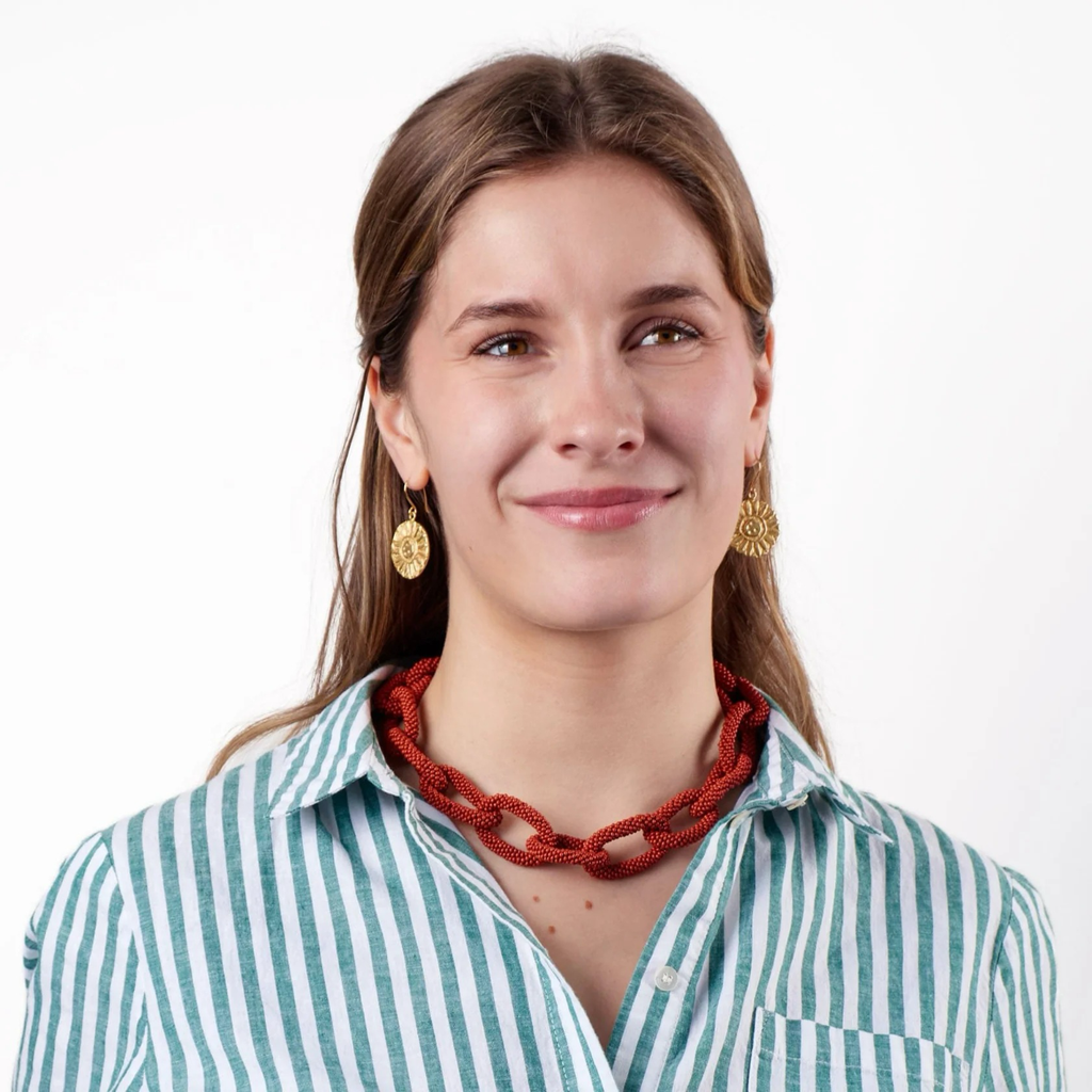 Mara Round Sunflower Dangle Brass Earrings Ink & Alloy Jewelry - Earrings