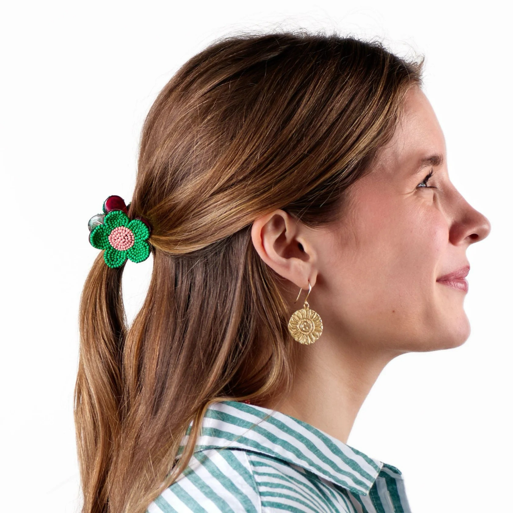 Mara Round Sunflower Dangle Brass Earrings Ink & Alloy Jewelry - Earrings