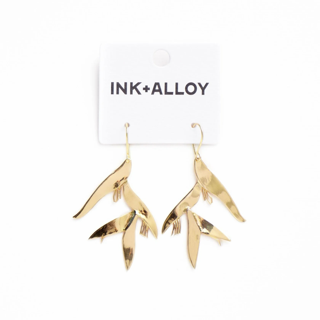 Marisol Birds Of Paradise Dangle Brass Earrings Ink & Alloy Jewelry - Earrings