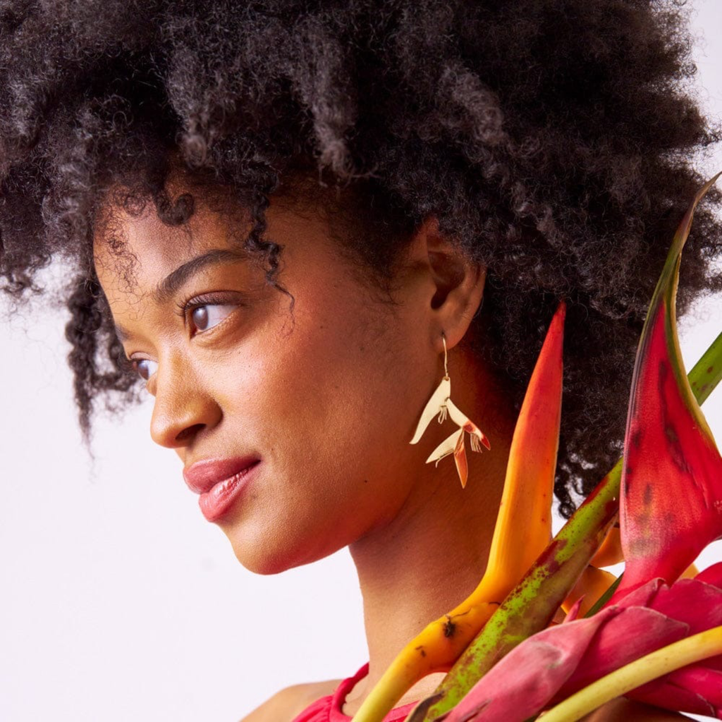 Marisol Birds Of Paradise Dangle Brass Earrings Ink & Alloy Jewelry - Earrings