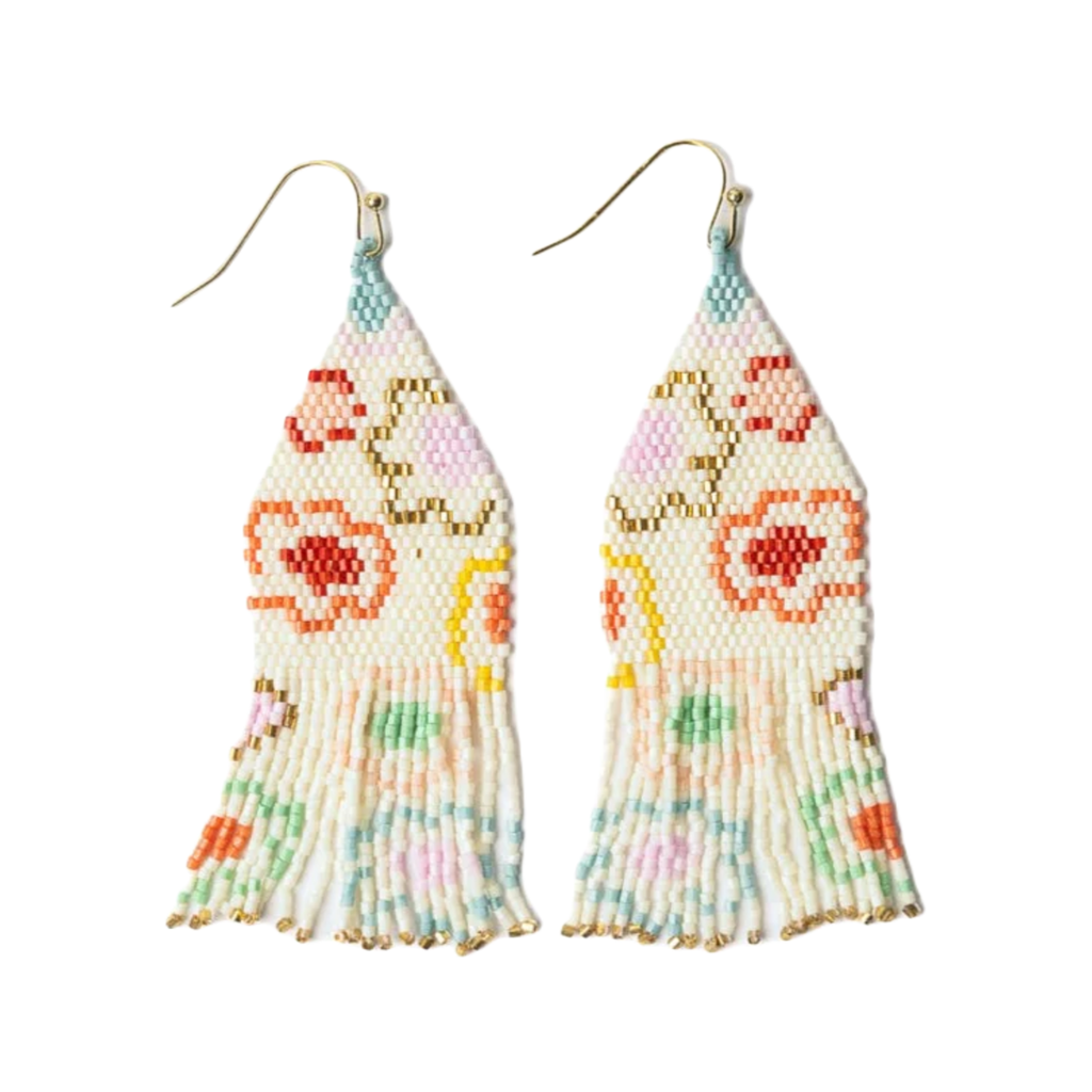 Multi Delilah Poppies Beaded Fringe Earrings Ink & Alloy Jewelry - Earrings