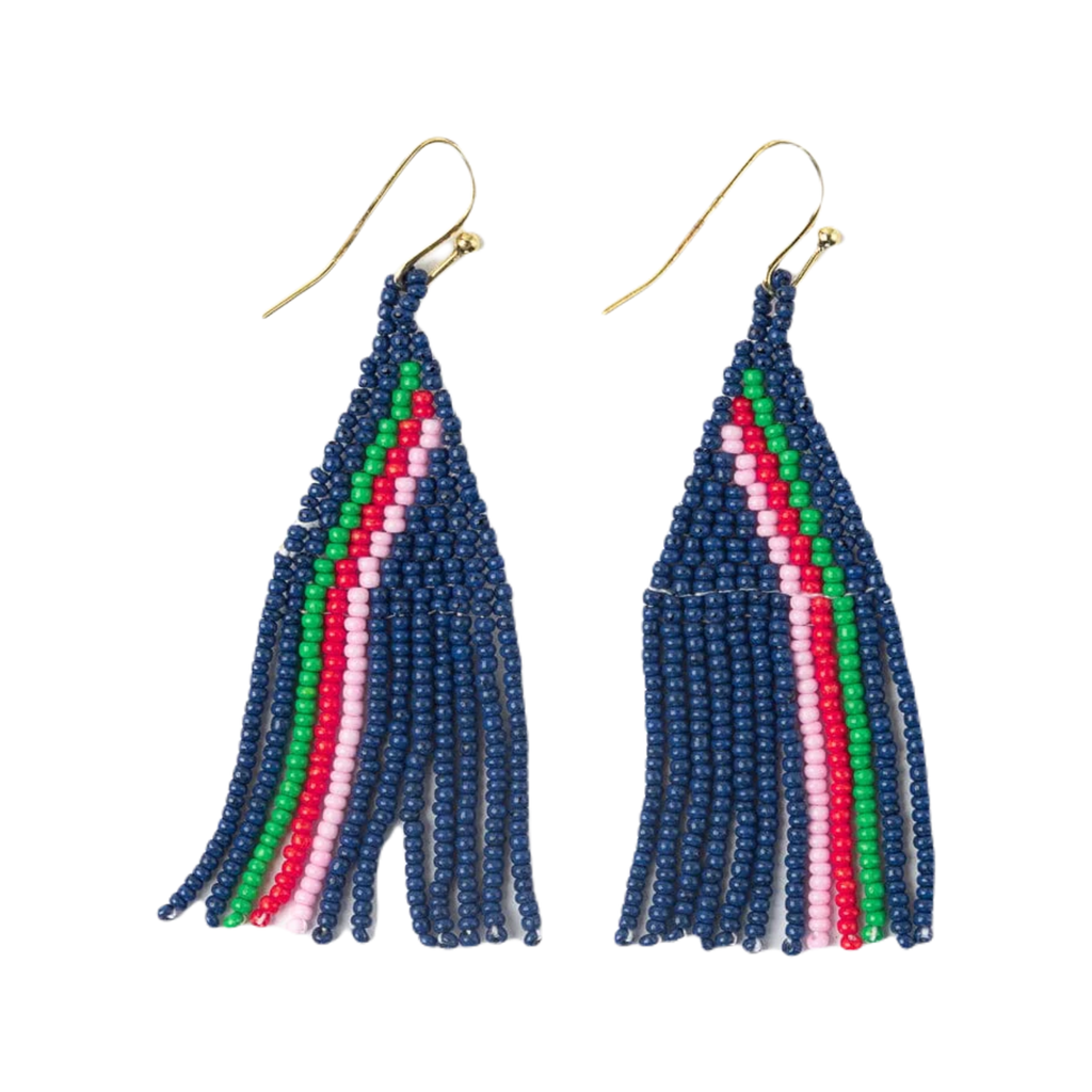Navy Audrey Seed Bead Fringe Earrings Ink & Alloy Jewelry - Earrings