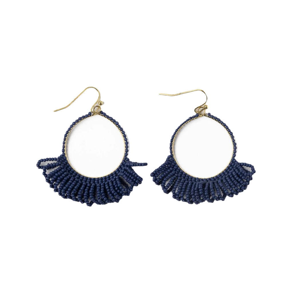 Navy Kendra Fringe Hoop Seed Bead Earrings Ink & Alloy Jewelry - Earrings