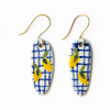 Oval (Lemons & Blue Plaid) Danielle Ceramic Earrings Ink & Alloy Jewelry - Earrings