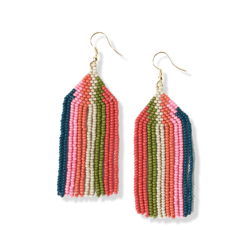 Peacock Dolly Beaded Fringe Earrings Ink + Alloy Jewelry - Earrings