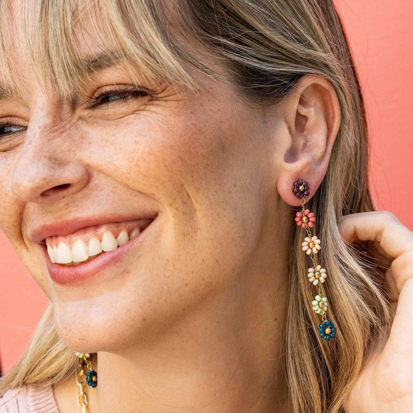 Port Amanda Multi Color Flower Beaded Dangle Earrings Ink + Alloy Jewelry - Earrings
