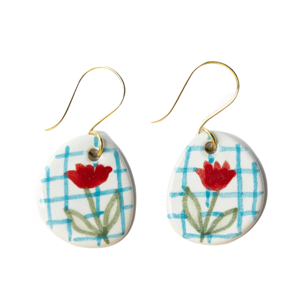Round (Poppies) Danielle Ceramic Earrings Ink & Alloy Jewelry - Earrings