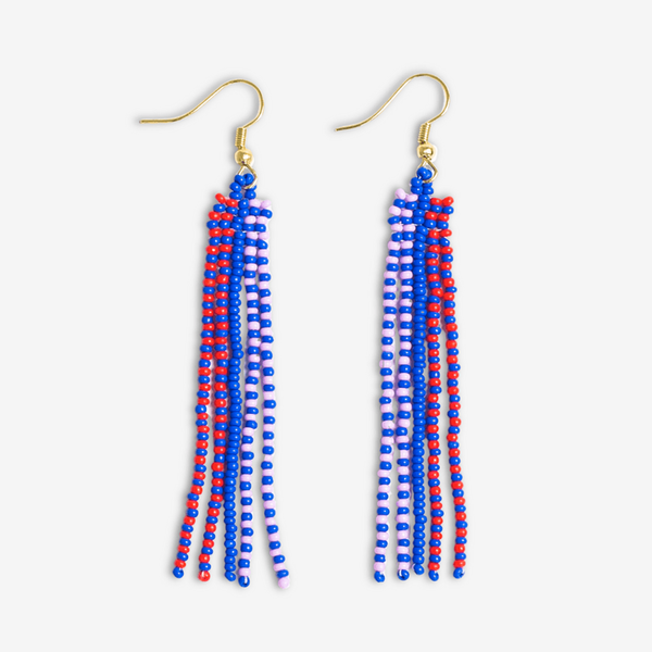 Royal Blue Melissa Speckled Border With Solid Middle Beaded Fringe Earrings Ink & Alloy Jewelry - Earrings
