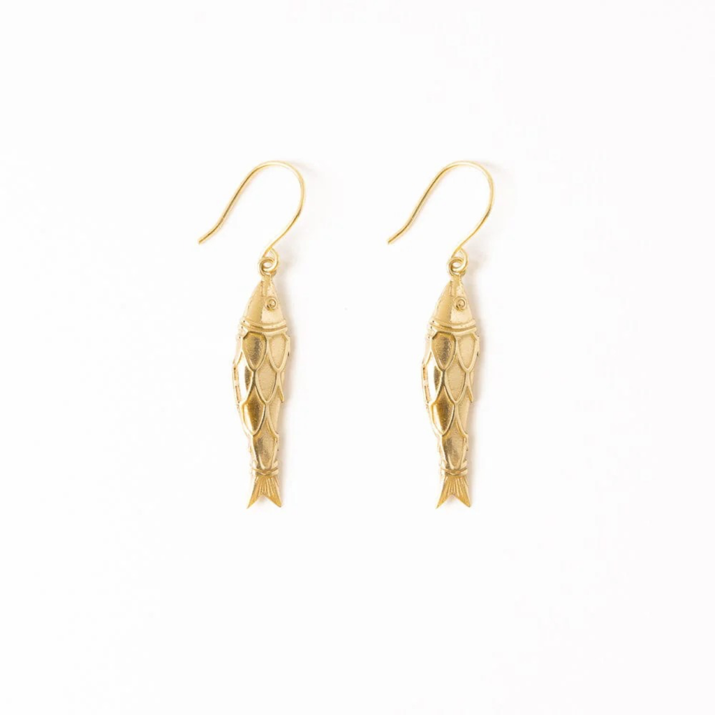 Sally Fish Dimensional Dangle Brass Earrings Ink & Alloy Jewelry - Earrings