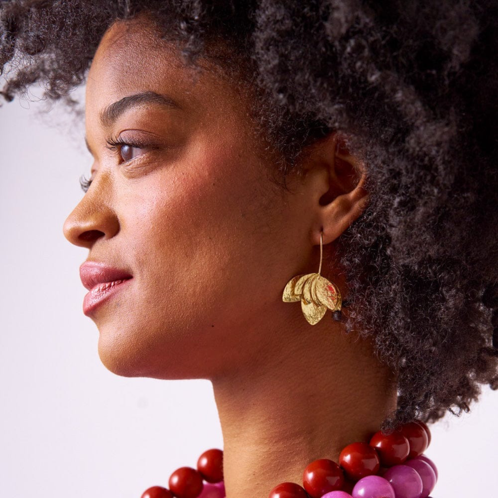 Sasha Layered Flower Threader Brass Earrings Ink & Alloy Jewelry - Earrings