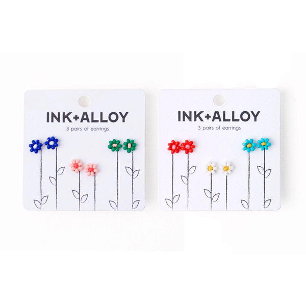 Tina Flower Earrings Trio Set Ink & Alloy Jewelry - Earrings
