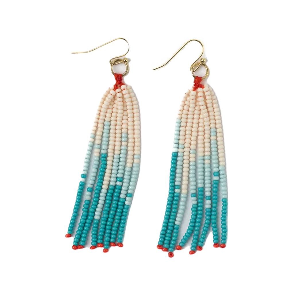 Turquoise Abbey Tassel Alternating Seed Bead Earrings Ink & Alloy Jewelry - Earrings