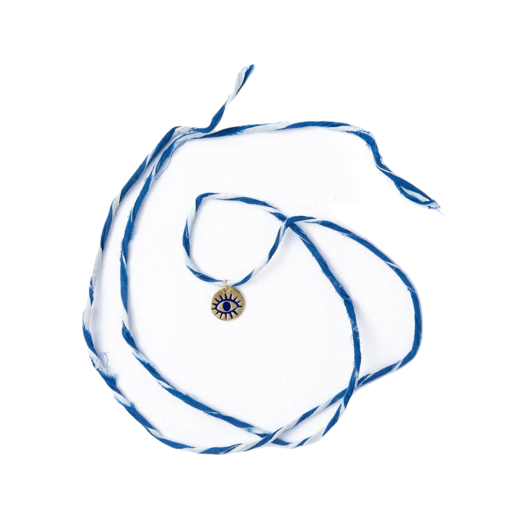 Eye (Blue/White) Fiona Twisted Wrap Bracelet/Necklace With Charm Ink & Alloy Jewelry